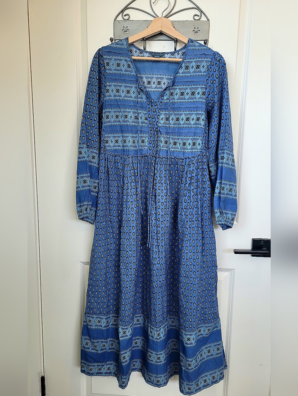 April Cornell Blue Printed Long Maxi Dress